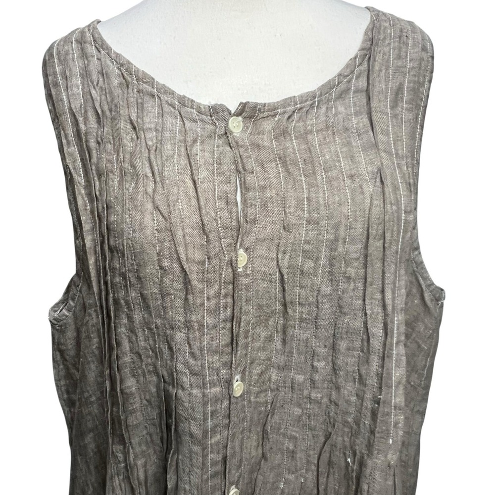 CP Shades Lindsey Mini Dress Womens L Brown Linen Pintucks Button Front Breezy - Picture 3 of 13